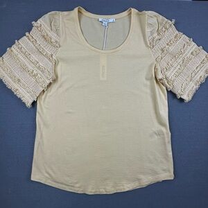 Chico’s Touch of Cool Lace Sleeve Knit Top Size 1 NWT Golden Haze Yellow